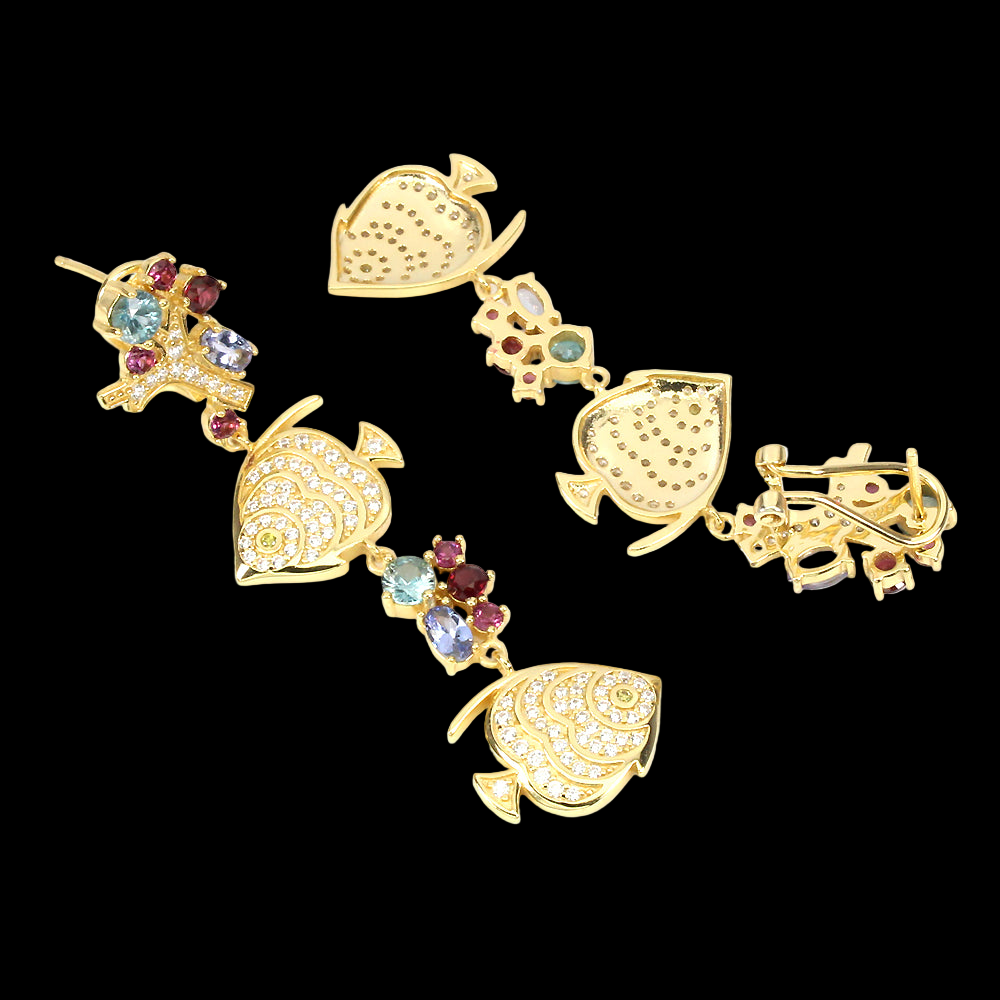 Zirkon Rhodolit Tansanit Fisch Ohringe Silber vergoldet - INARA