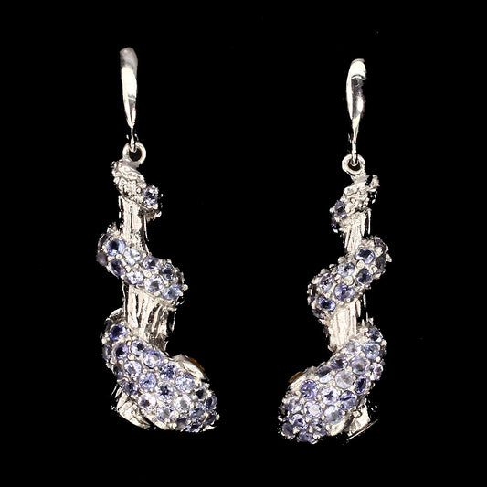 Tansanit Saphir Schlange Ohrringe aus weißvergoldetem Silber - INARA