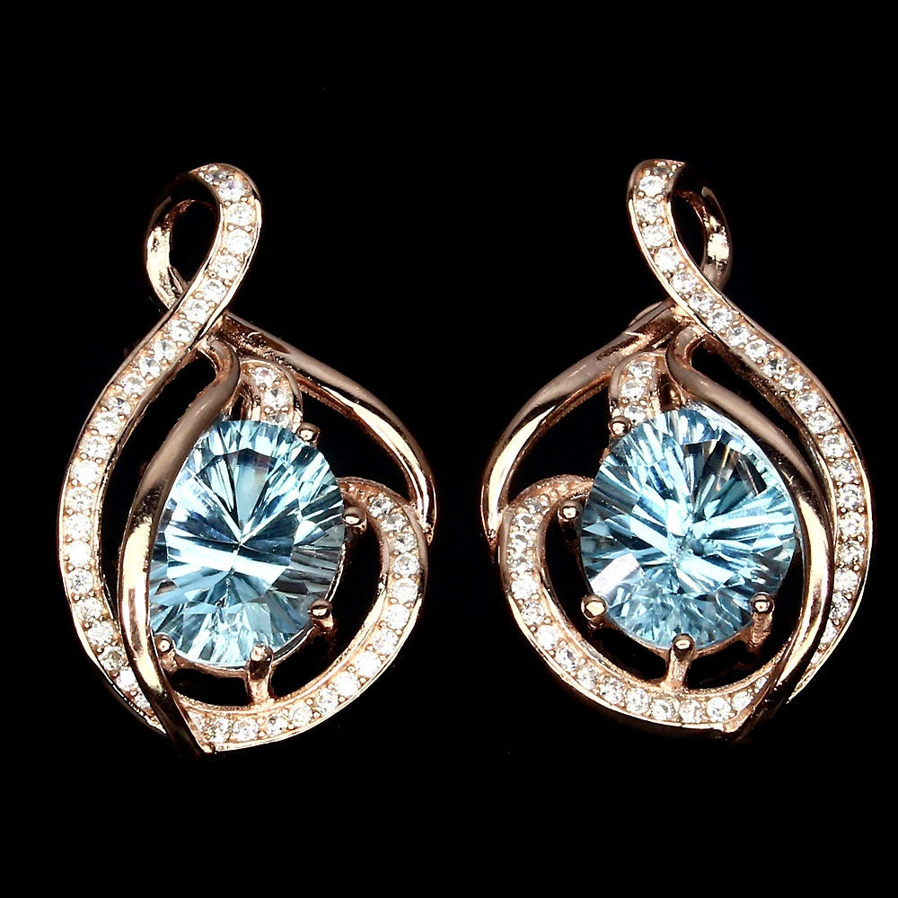 Blautopas Konkavschliff Ohrringe Silber rosévergoldet - INARA