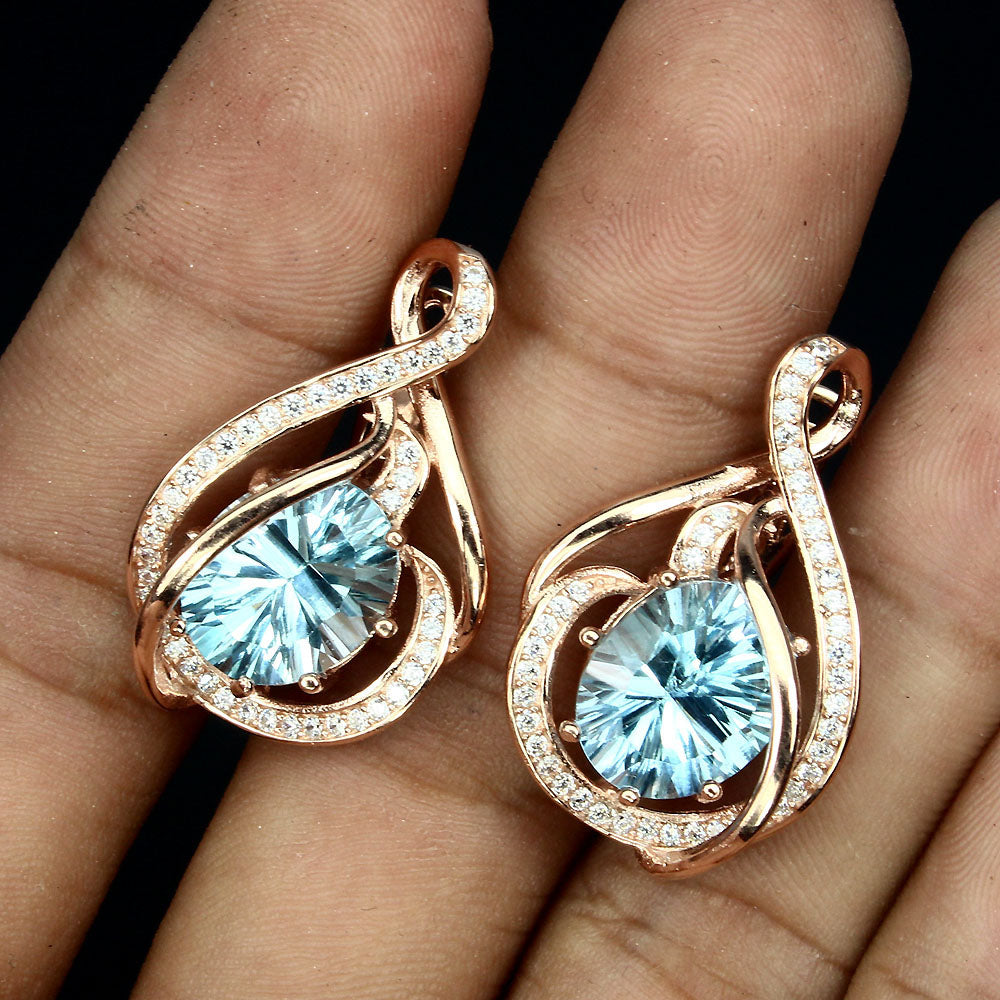 Blautopas Konkavschliff Ohrringe Silber rosévergoldet - INARA