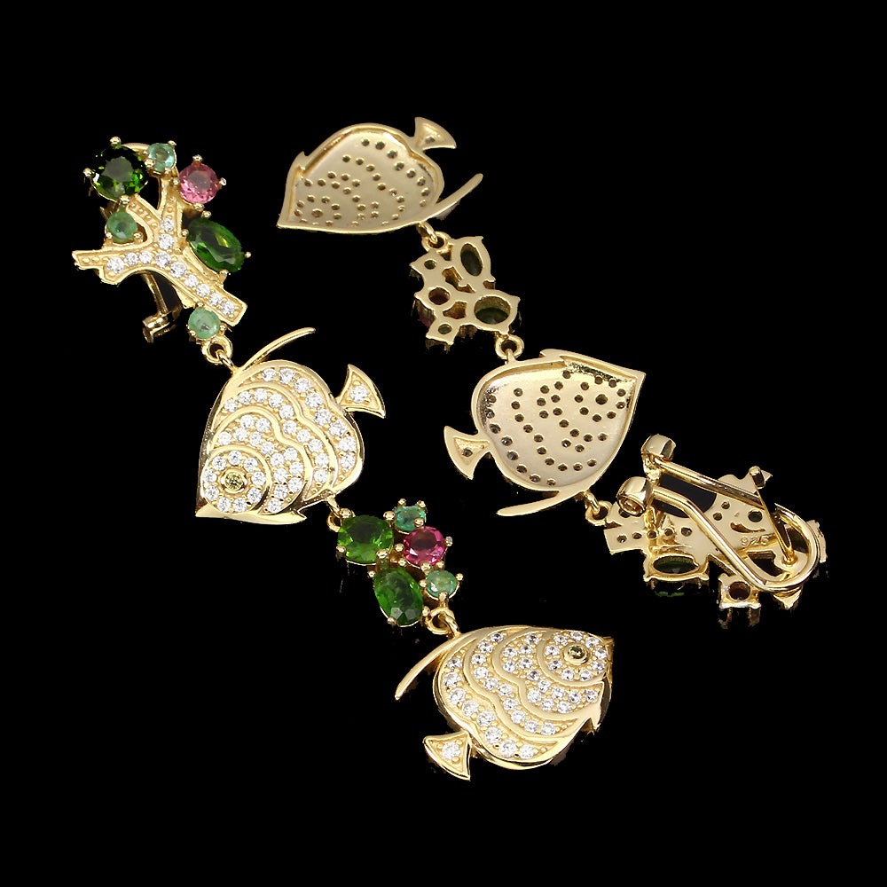 Chromdiopsid Smaragd Turmalin Ohrringe aus gelbvergoldetem Silber - INARA