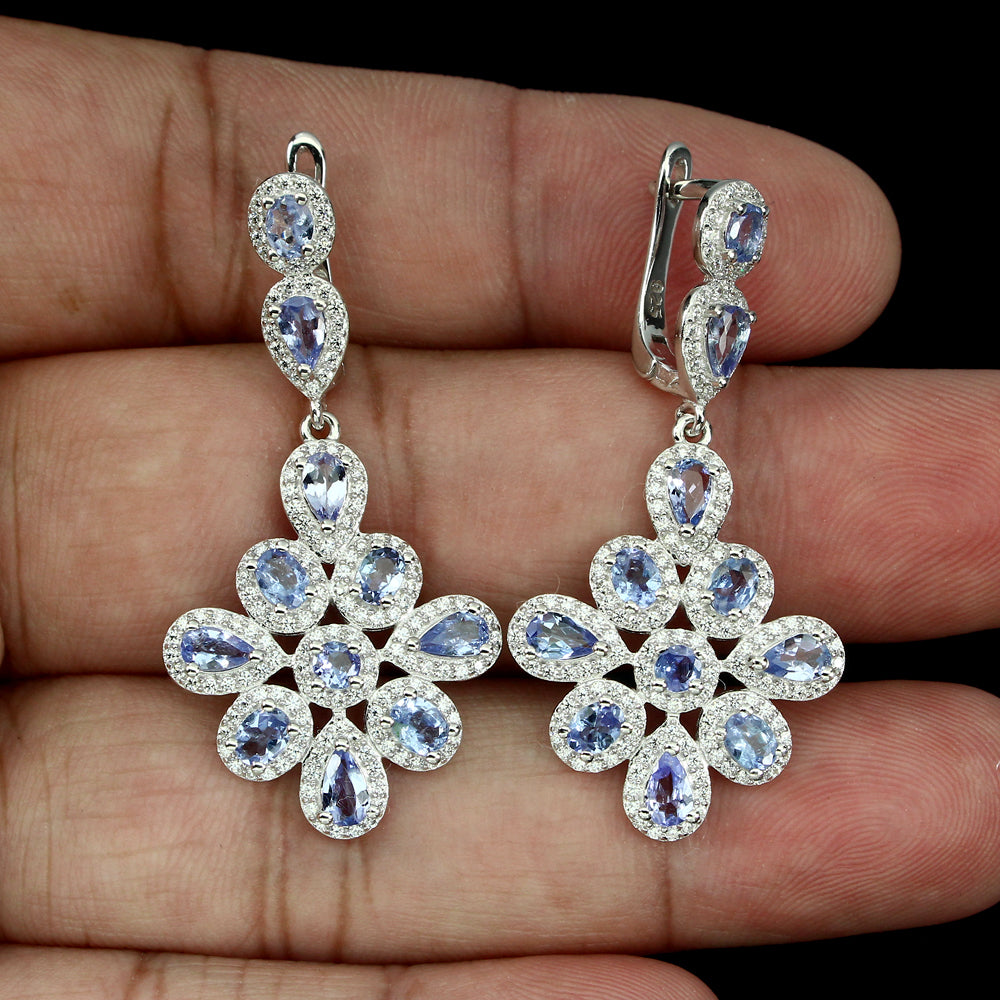 Tansanit Ohrringe aus weißvergoldetem Silber - INARA