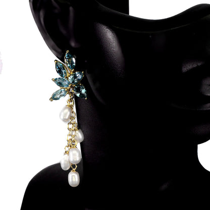 Blautopas Perle Ohrringe Silber gelbvergoldet - INARA