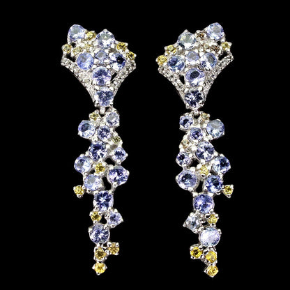 Tansanit Saphir Ohrringe aus weißvergoldetem Silber - INARA