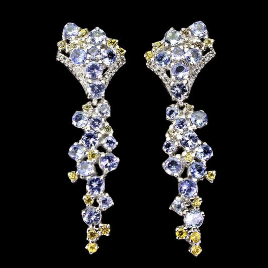 Tansanit Saphir Ohrringe aus weißvergoldetem Silber - INARA