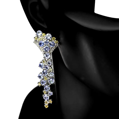 Tansanit Saphir Ohrringe aus weißvergoldetem Silber - INARA