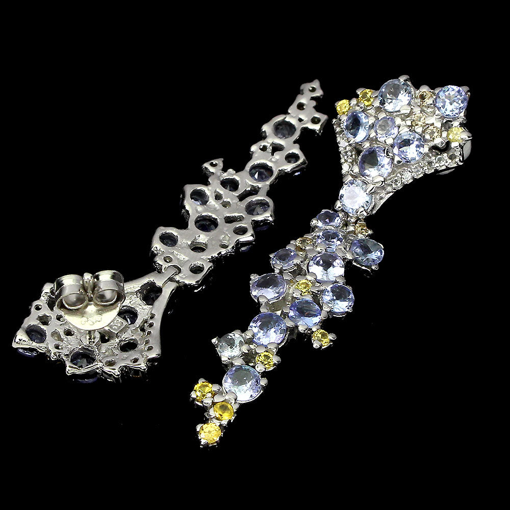 Tansanit Saphir Ohrringe aus weißvergoldetem Silber - INARA