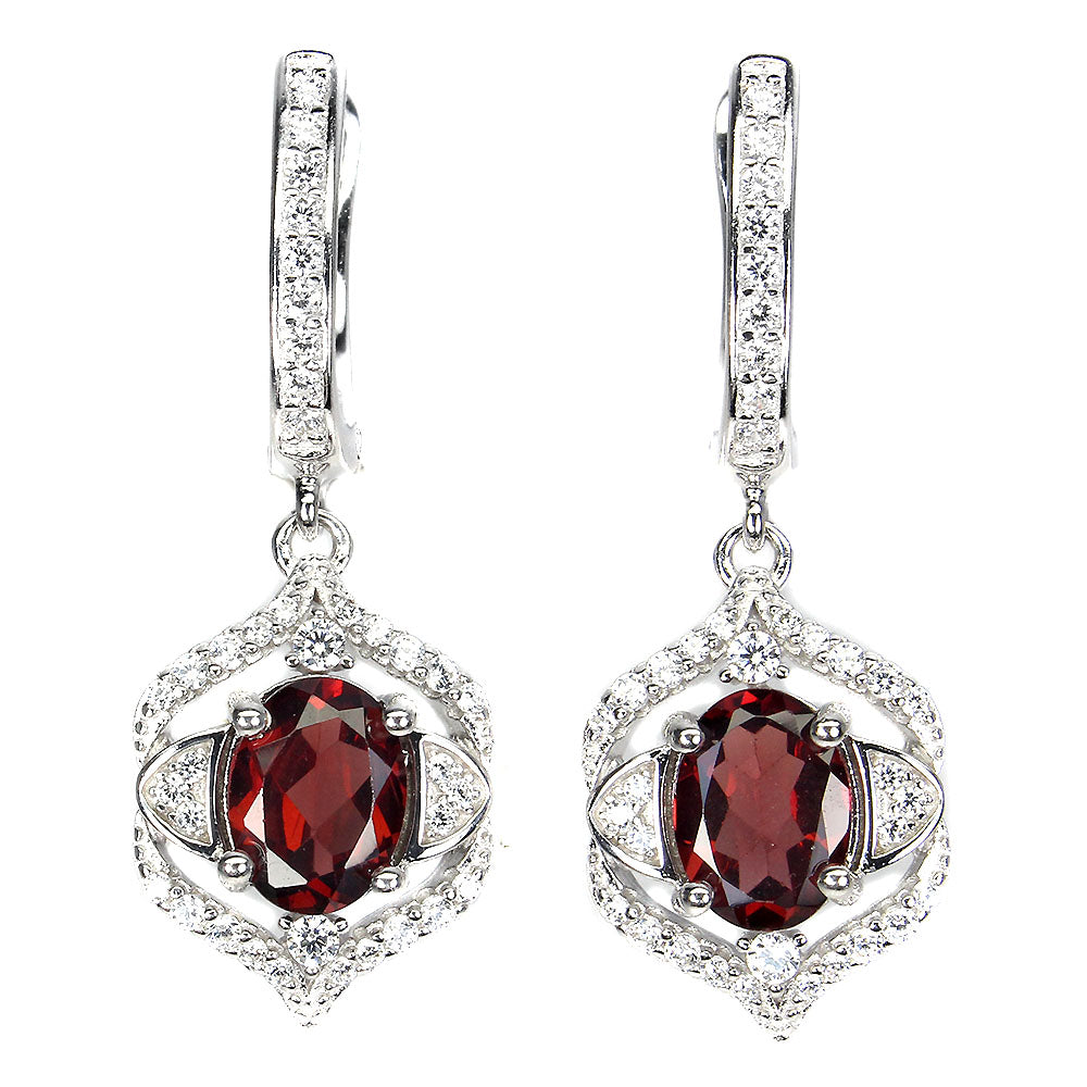 Granat Ohrringe aus weißvergoldetem Silber - INARA