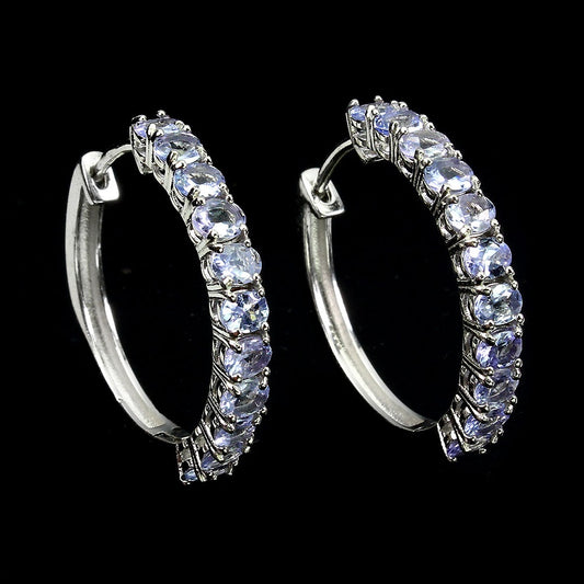 Tansanit Creolen Ohrringe aus weißvergoldetem Silber - INARA