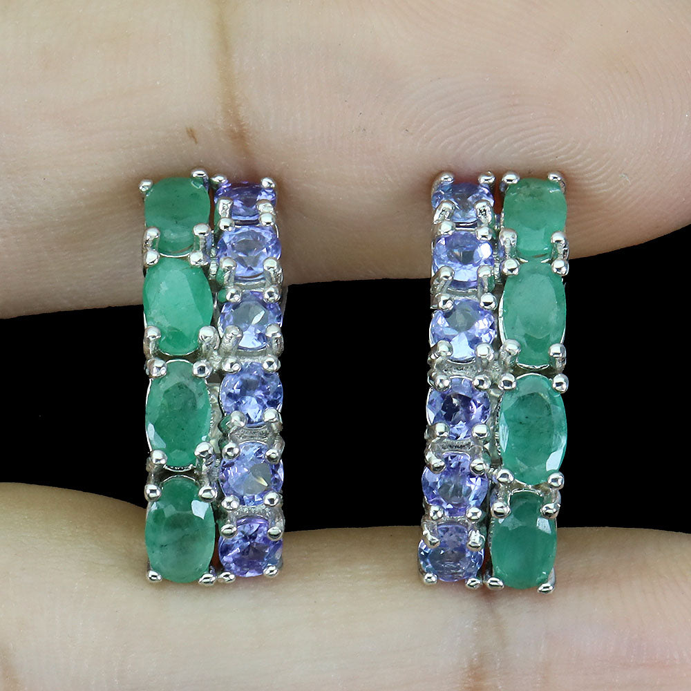 Boucles D'oreilles Argent Sterling Avec Pierres - Tanzanite, Péridot, Grenat, Apatite, Neuf Avec étiquettes