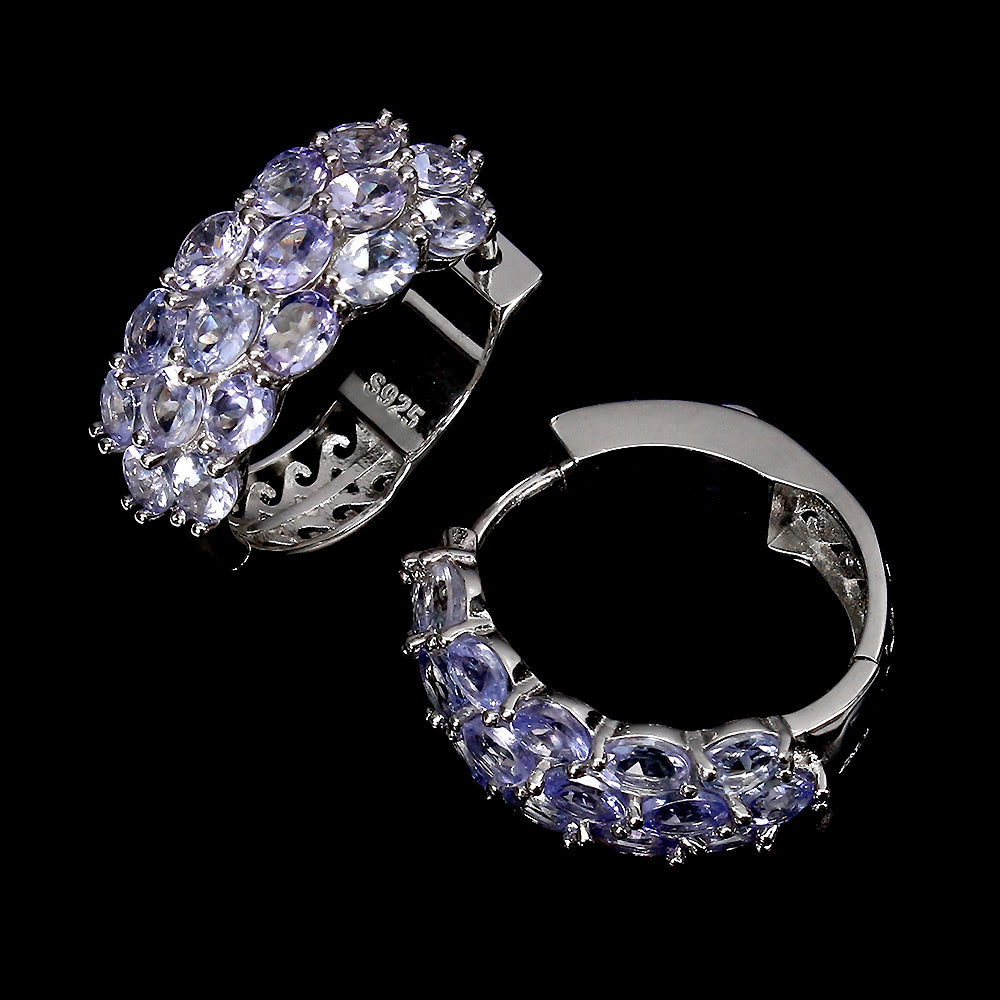 Tansanit Creolen Ohrringe aus weißvergoldetem Silber - INARA