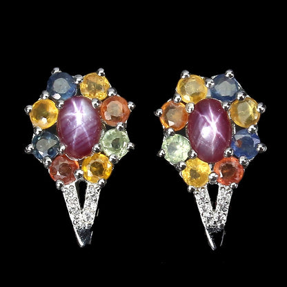 Star Ruby ​​Sapphire White Topaz Earrings