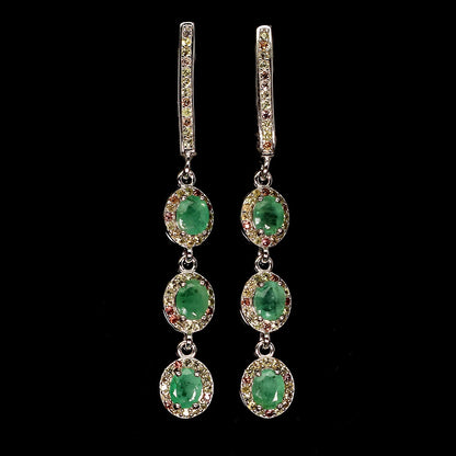 Smaragd Saphir Ohrringe aus weißvergoldetem Silber - INARA