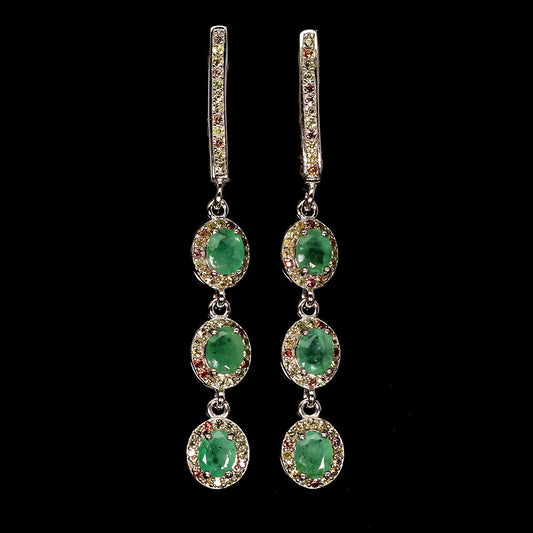 Smaragd Saphir Ohrringe aus weißvergoldetem Silber - INARA