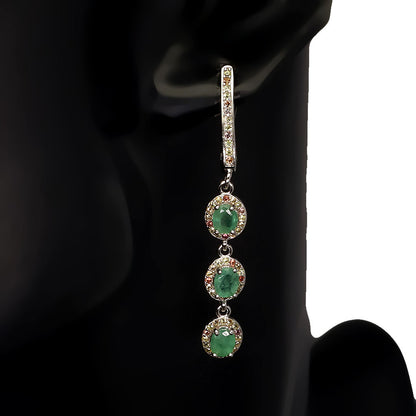 Smaragd Saphir Ohrringe aus weißvergoldetem Silber - INARA