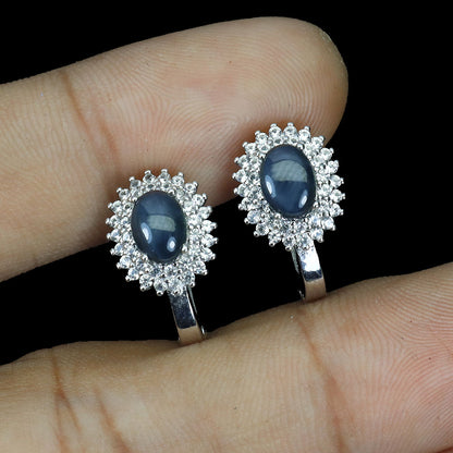 Star Sapphire White Topaz Earrings