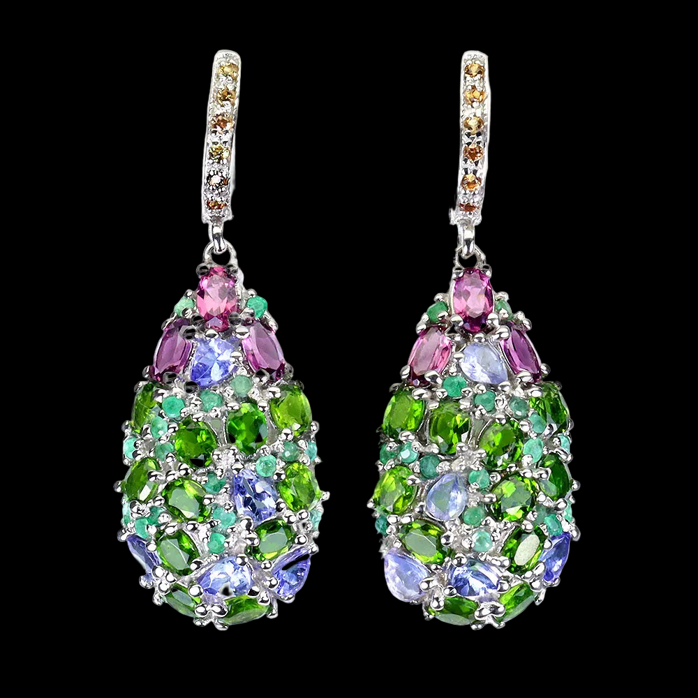 Russischer Diopsid Tansanit Rhodolit Smaragd Saphir Ohrringe
