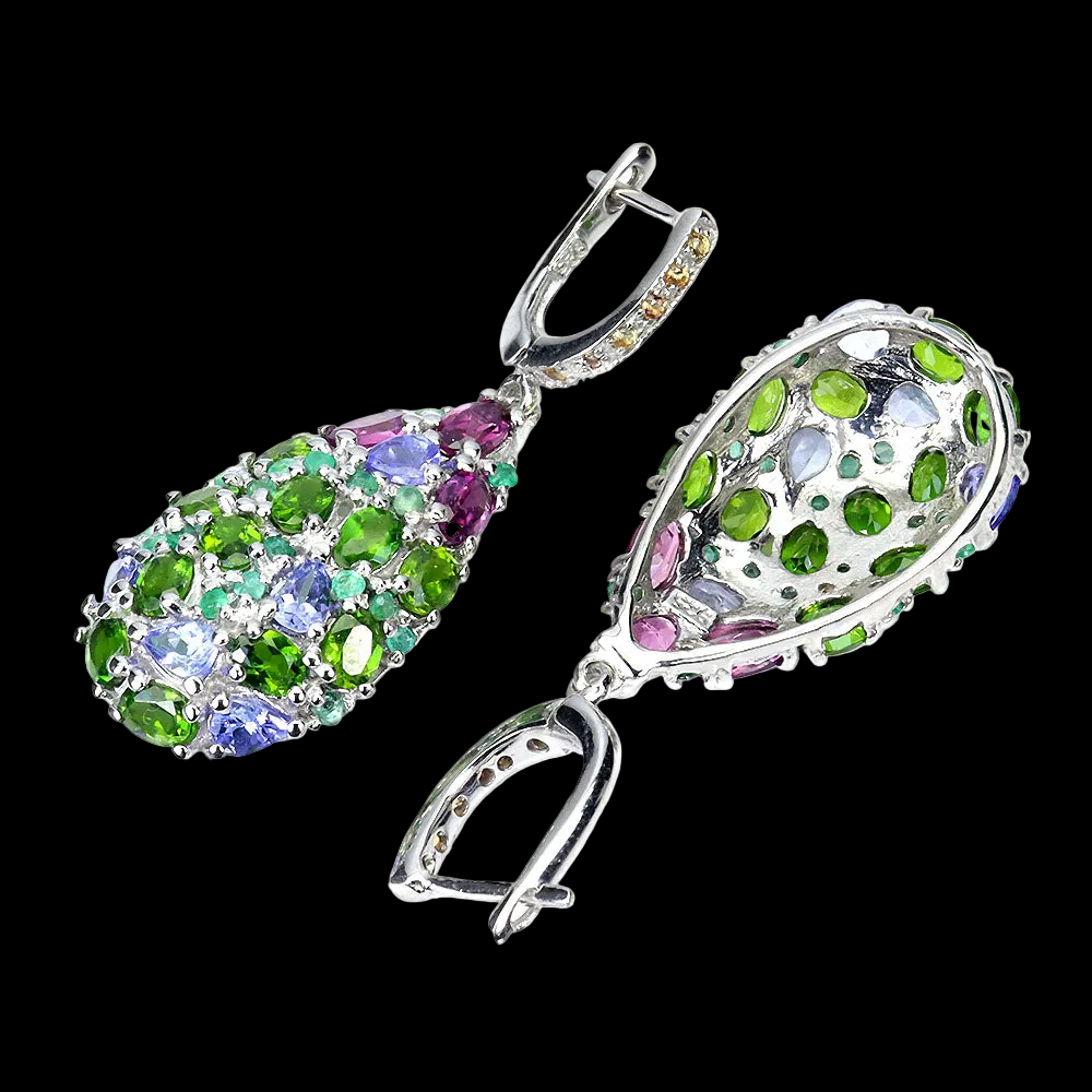 Russischer Diopsid Tansanit Rhodolit Smaragd Saphir Ohrringe