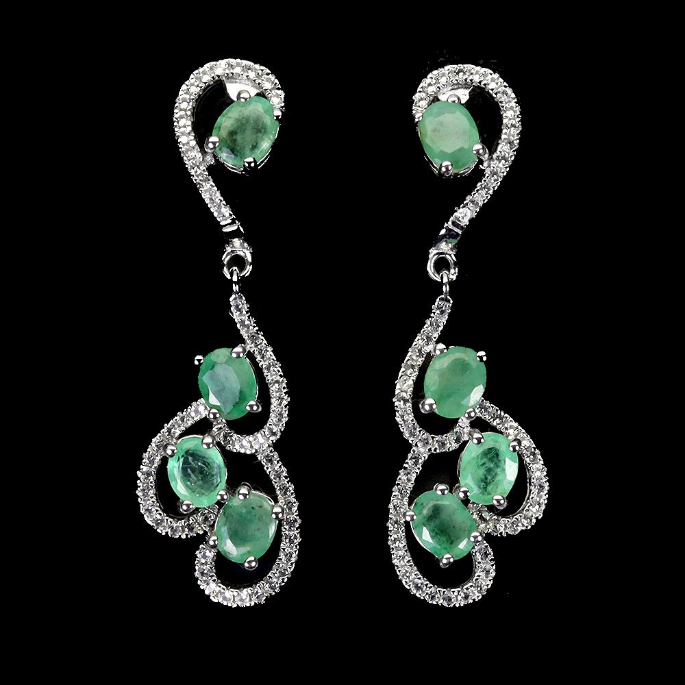 Smaragd Weißtopas Ohrringe aus weißvergoldetem Silber - INARA