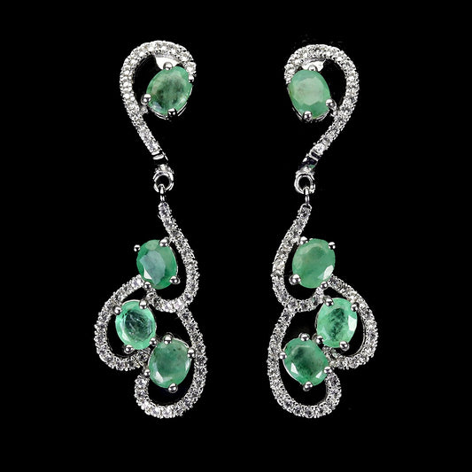 Smaragd Weißtopas Ohrringe aus weißvergoldetem Silber - INARA