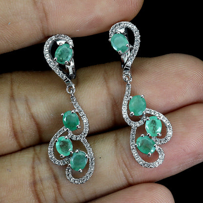 Smaragd Weißtopas Ohrringe aus weißvergoldetem Silber - INARA