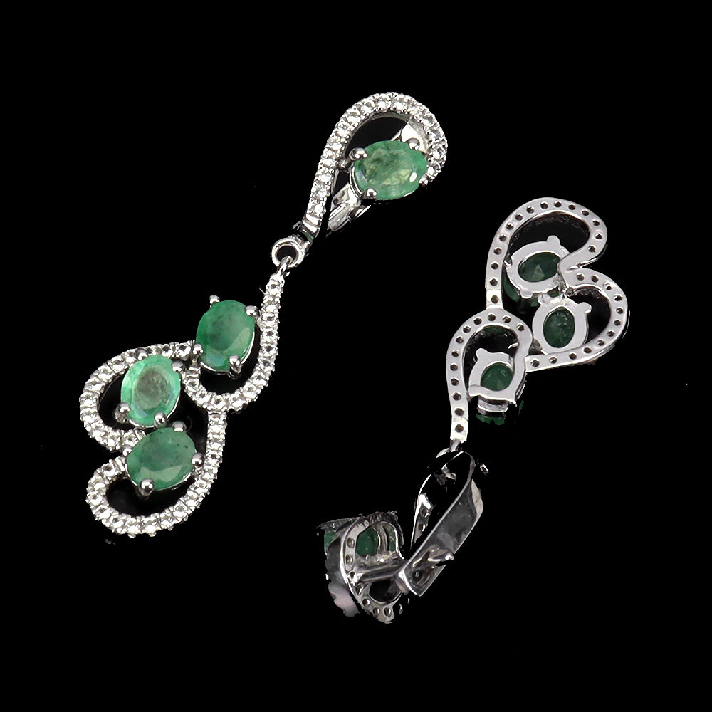 Smaragd Weißtopas Ohrringe aus weißvergoldetem Silber - INARA