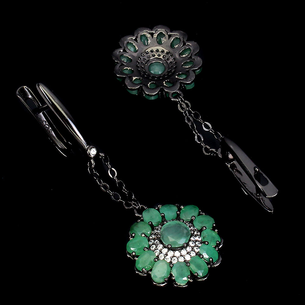 Smaragd Ohrringe aus schwarzrhodiniertem Silber - INARA