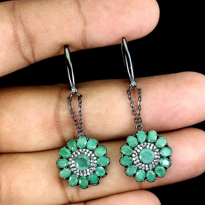 Smaragd Ohrringe aus schwarzrhodiniertem Silber - INARA