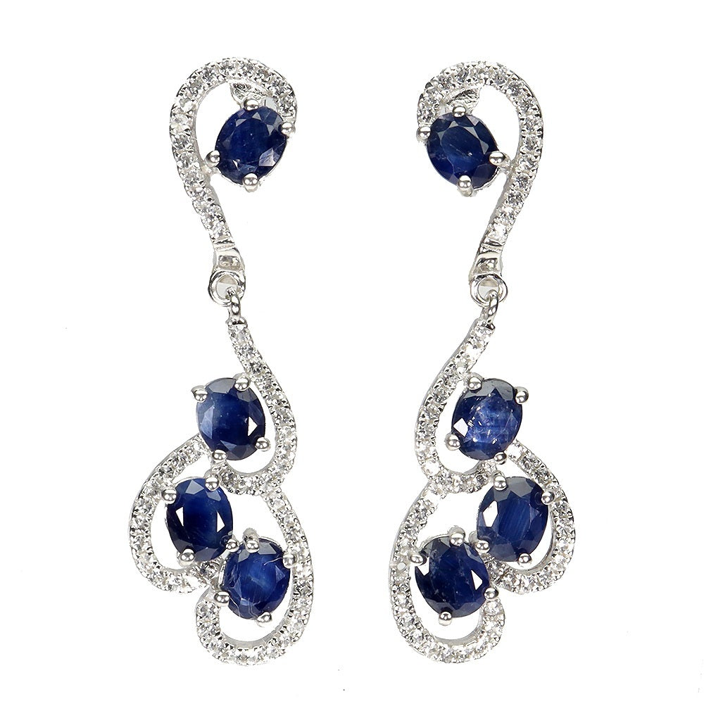 Saphir Weißtopas Ohrringe aus weißvergoldetem Silber - INARA