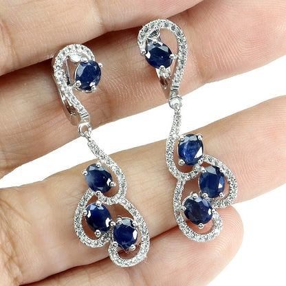 Saphir Weißtopas Ohrringe aus weißvergoldetem Silber - INARA