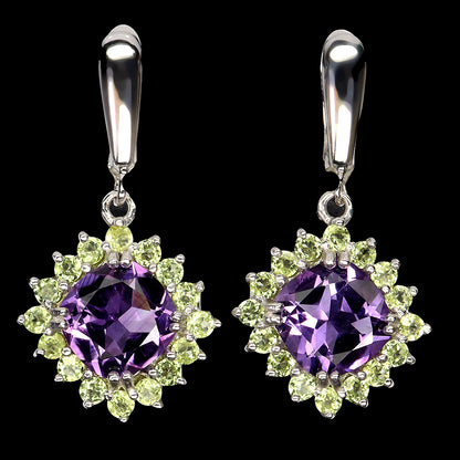 Amethyst Peridot Ohrringe aus weißvergoldetem Silber - INARA