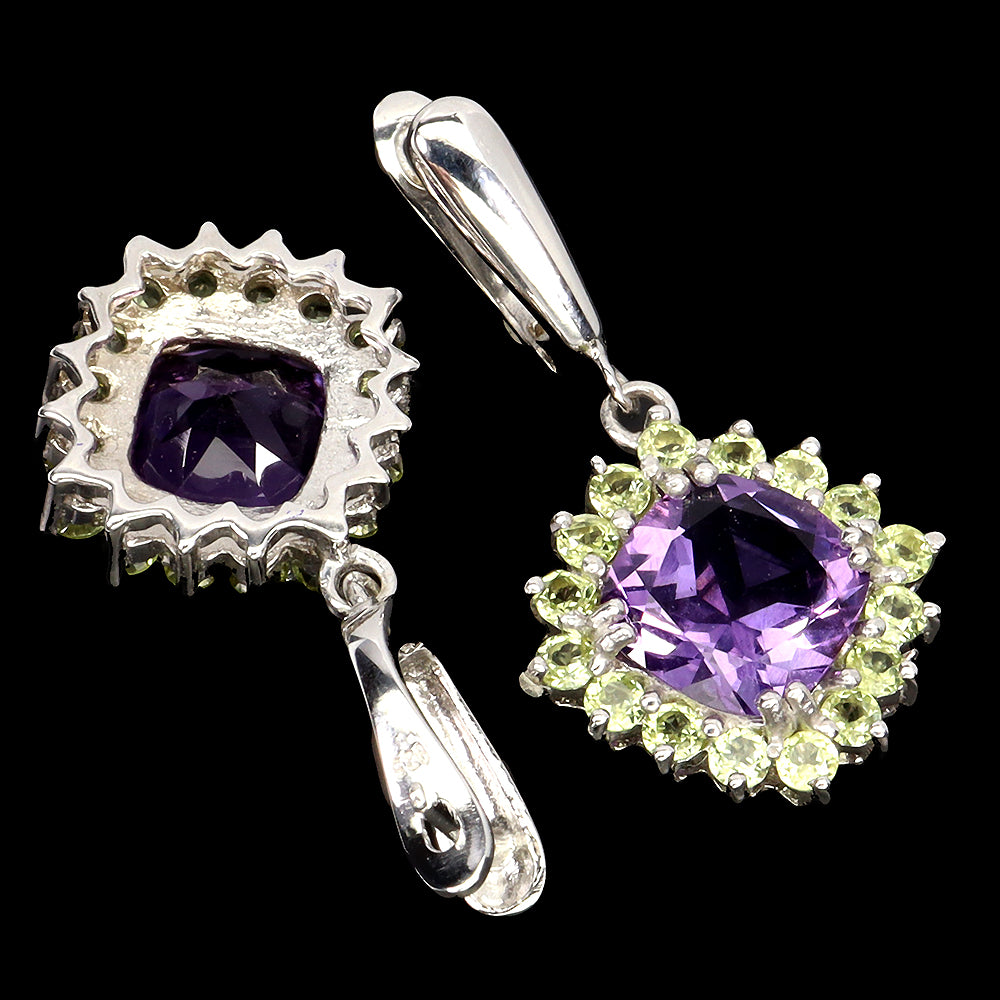 Amethyst Peridot Ohrringe aus weißvergoldetem Silber - INARA