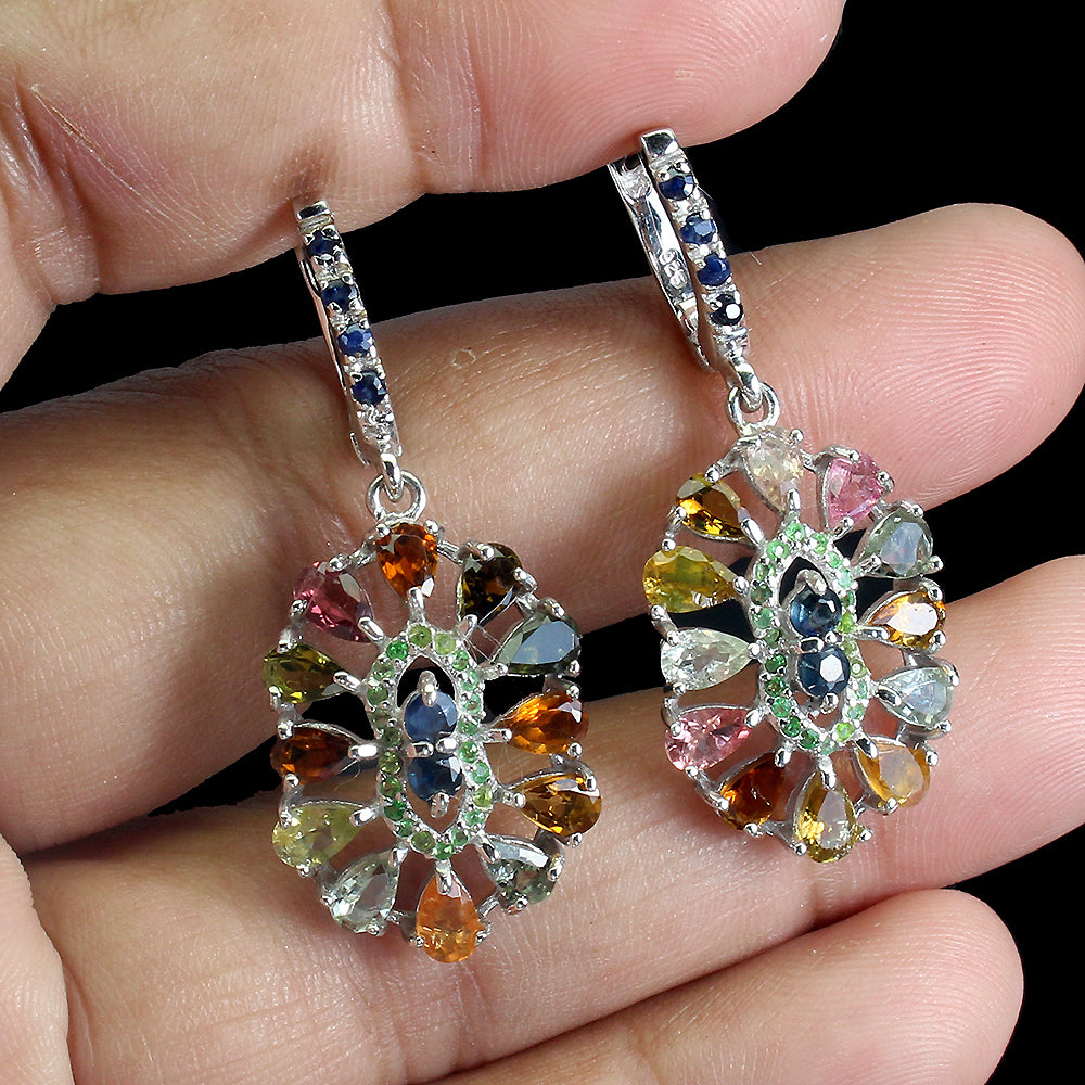 Tourmaline Sapphire Emerald Earrings