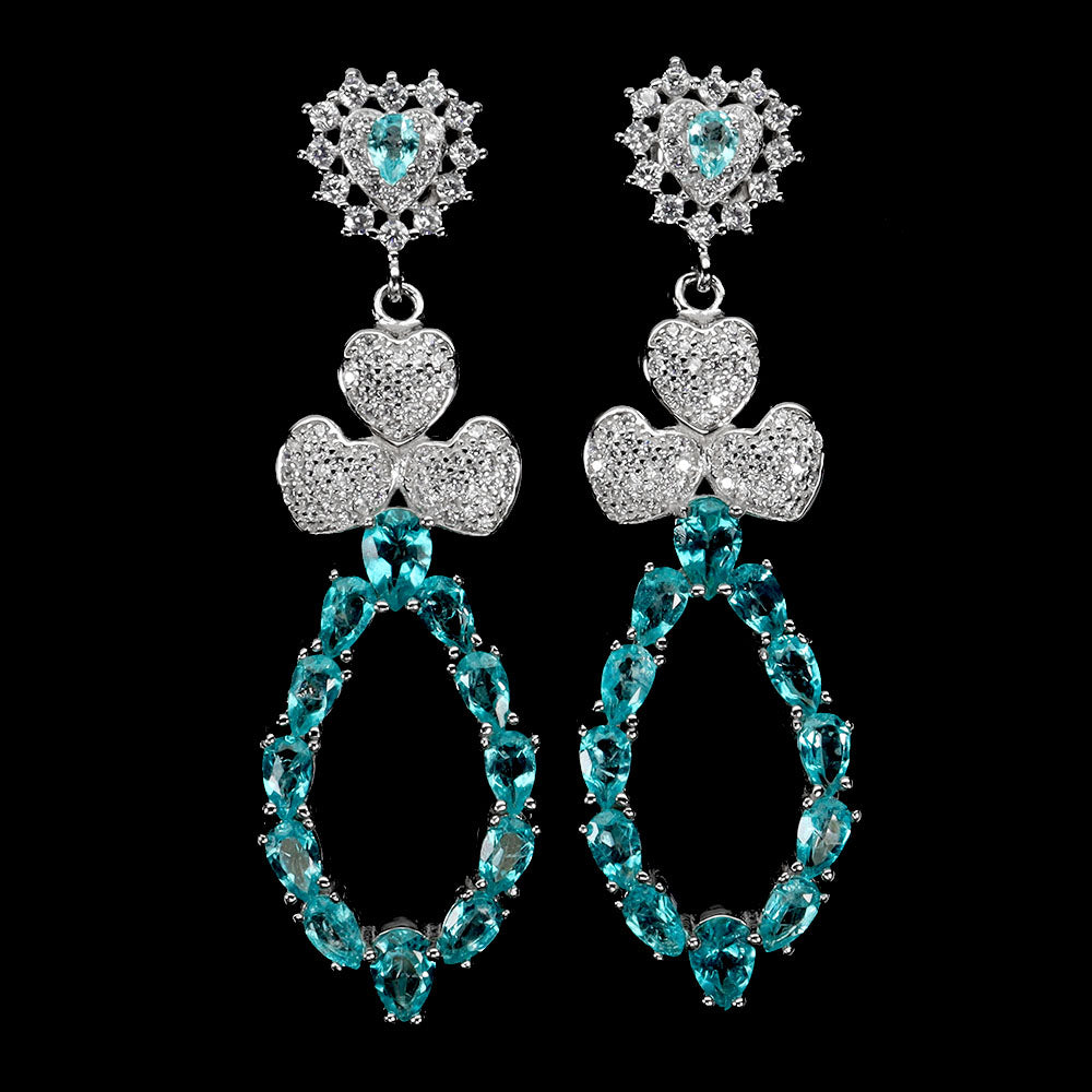 Blautopas Paraiba Blue Ohrringe Silber weißvergoldet - INARA - Vorderansicht