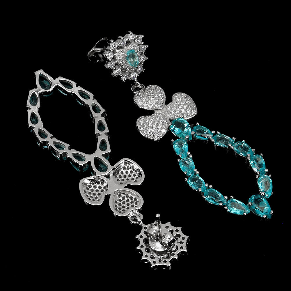 Blautopas Paraiba Blue Ohrringe Silber weißvergoldet - INARA - Rückansicht