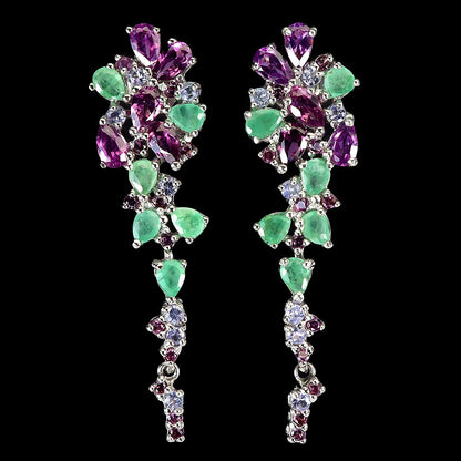 Boucles d'Oreilles Emeraude Rhodolite Tanzanite