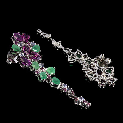 Boucles d'Oreilles Emeraude Rhodolite Tanzanite