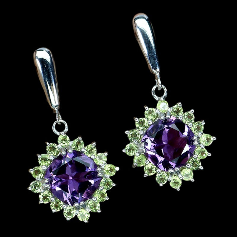 Amethyst Peridot Ohrringe aus weißvergoldetem Silber - INARA