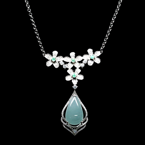 Aquamarin Smaragd Collier Silber weißvergoldet - INARA