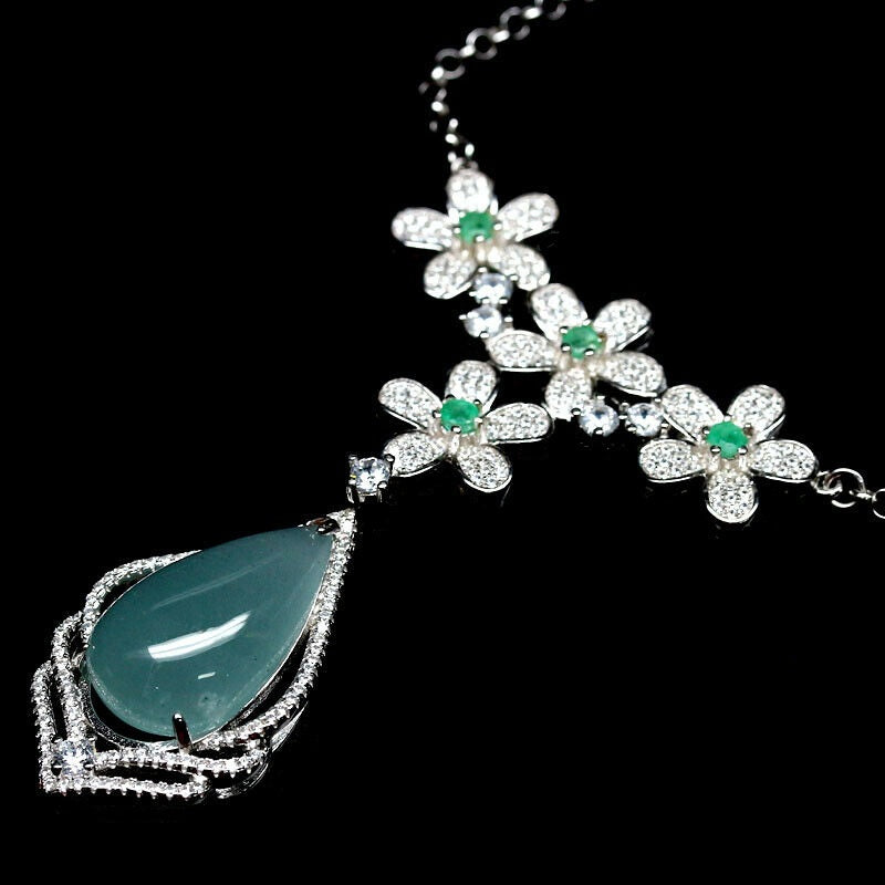 Aquamarin Smaragd Collier Silber weißvergoldet - INARA