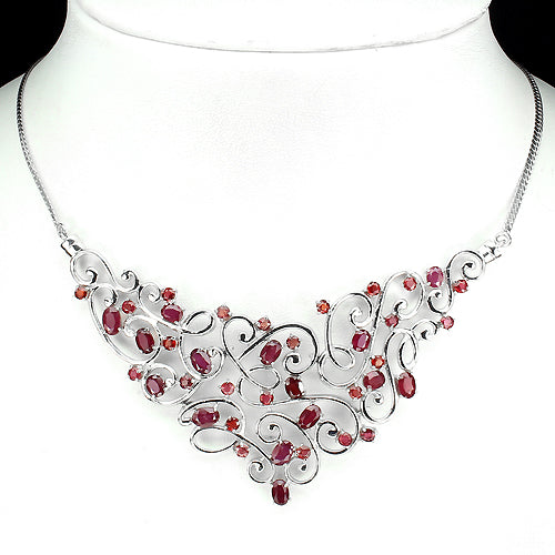 Rubin Padparadscha Saphir Collier aus weißvergoldetem Silber - INARA