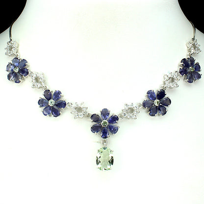 Iolith Prasiolith Weißtopas Collier aus weißvergoldetem Silber - INARA