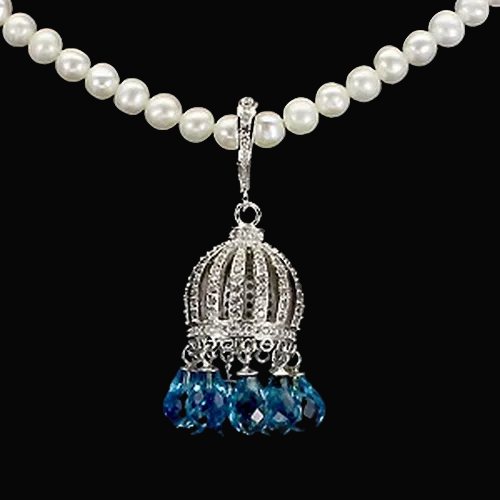 Blautopas Perle Krone Collier Silber weißvergoldet - INARA- Detailansicht