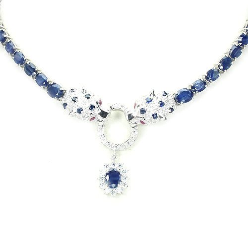 Saphir Rubin Raubkatze Collier Silber weißvergoldet - INARA