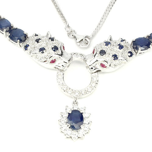 Saphir Rubin Raubkatze Collier Silber weißvergoldet - INARA - Detailansicht 2