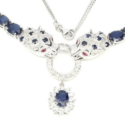 Saphir Rubin Raubkatze Collier Silber weißvergoldet - INARA - Detailansicht 2