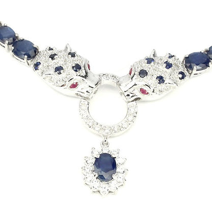 Saphir Rubin Raubkatze Collier Silber weißvergoldet - INARA - Detailansicht 
