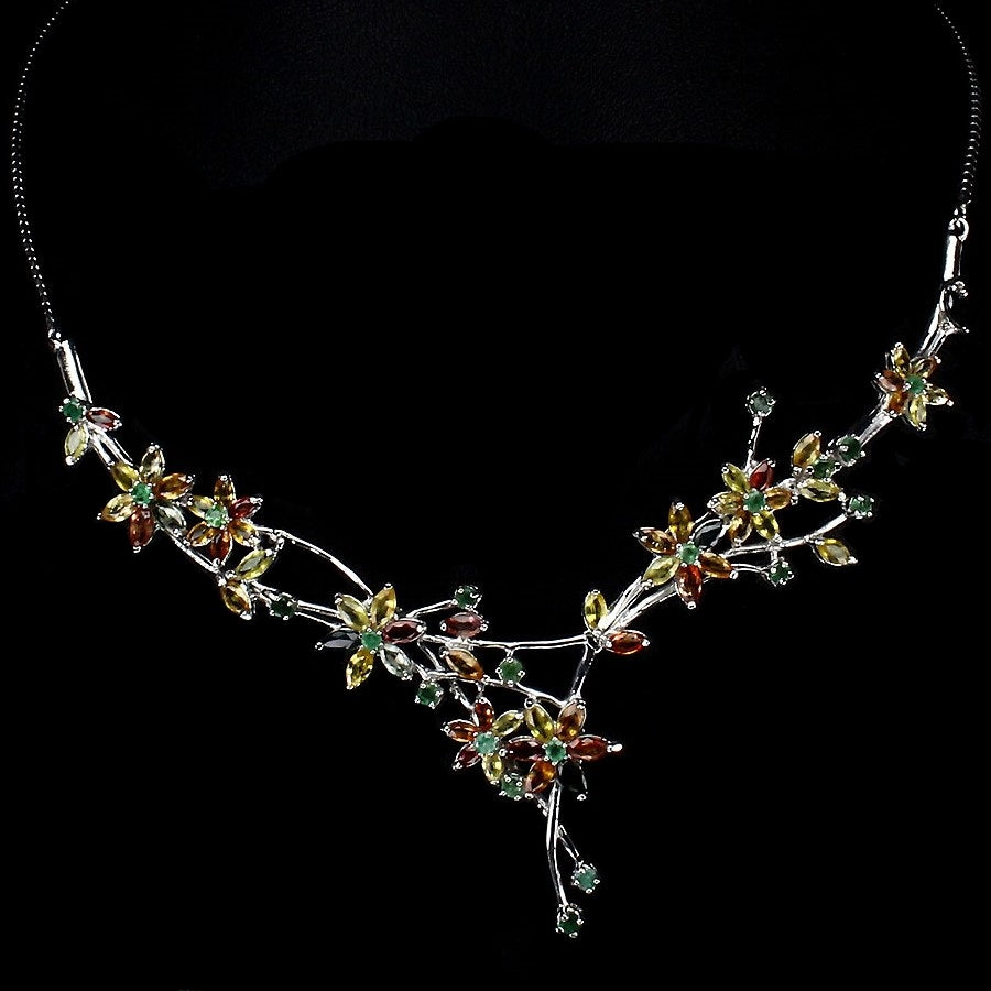 Saphir Smaragd Collier Silber weißvergoldet - INARA