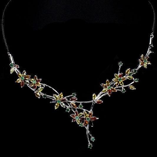 Saphir Smaragd Collier Silber weißvergoldet - INARA