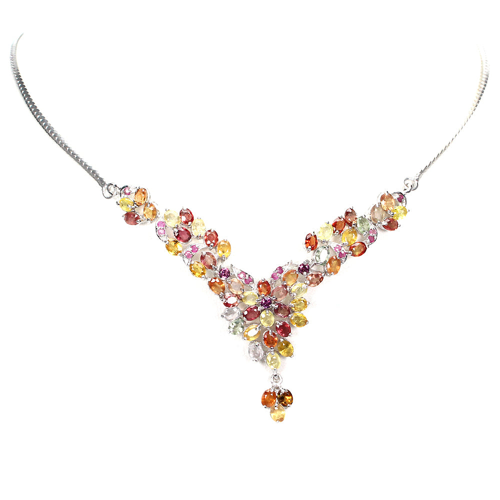 Saphir Rubin Rhodolit Collier aus weißvergoldetem Silber - INARA